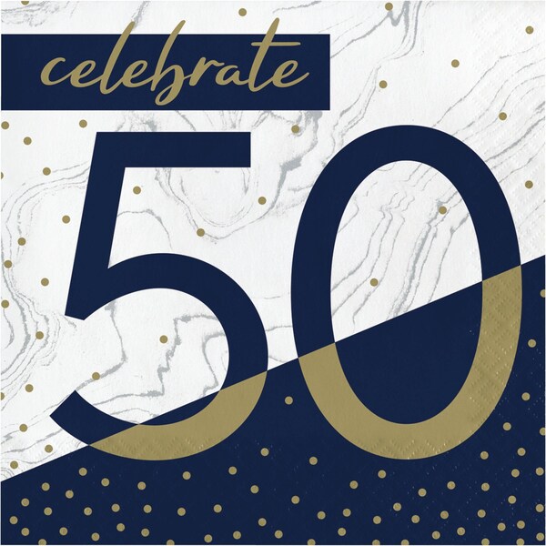Creative Converting Navy and Gold 50th Birthday Napkins, 6.5", 192PK 357608 - main